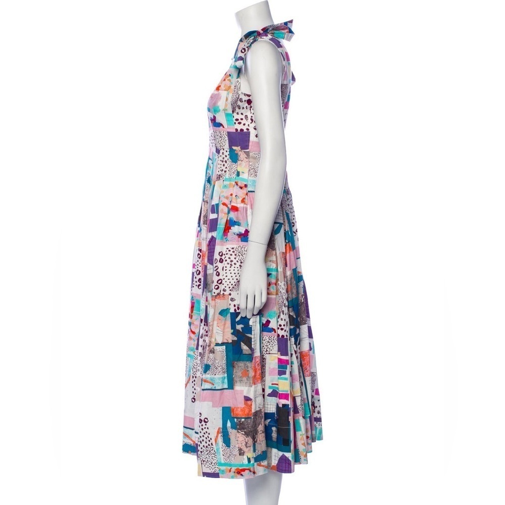 555 Hunter Bell Braden Dress Patchwork Midi Size 2 Color White Blue - Picture 2 of 8